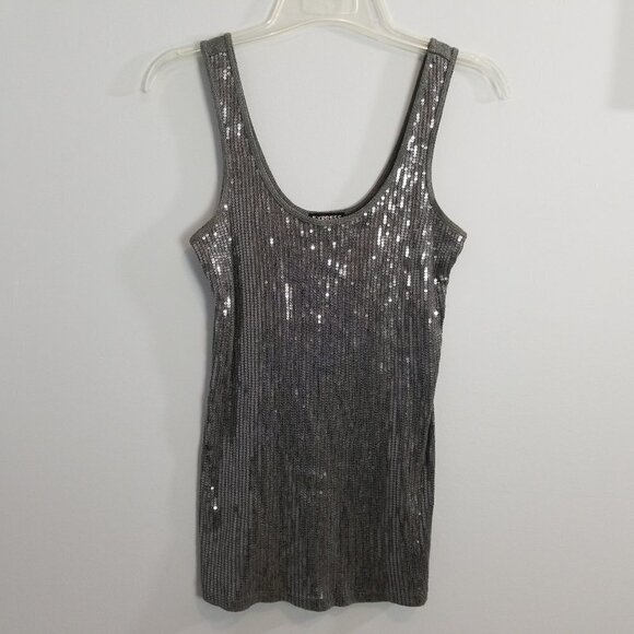 EXPRESS gray Sequin Tank Top 100% cotton Small - Picture 1 of 7